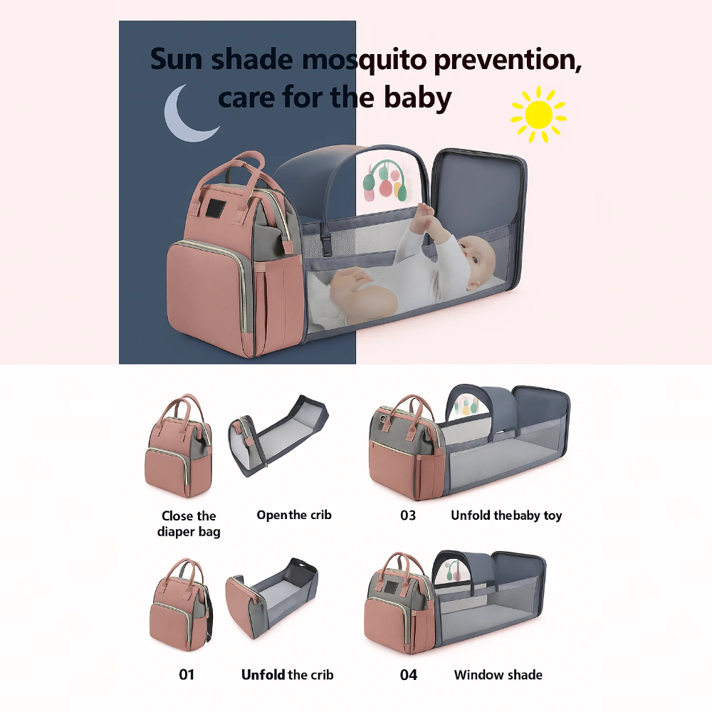 Diaper Bag for Babies with Collapsible Crib Feature