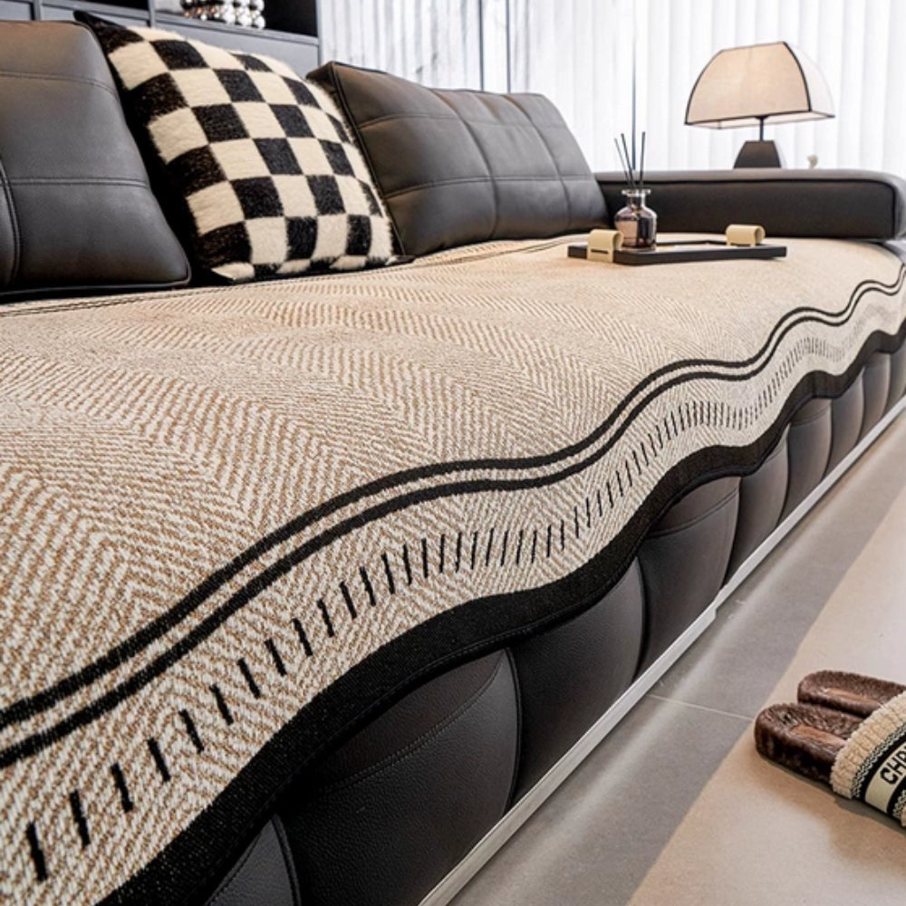 Elegant Herringbone Sofa Protector with Non-Slip Backing