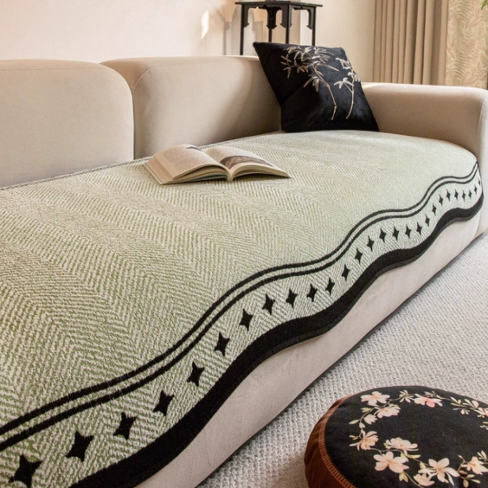 Elegant Herringbone Sofa Protector with Non-Slip Backing