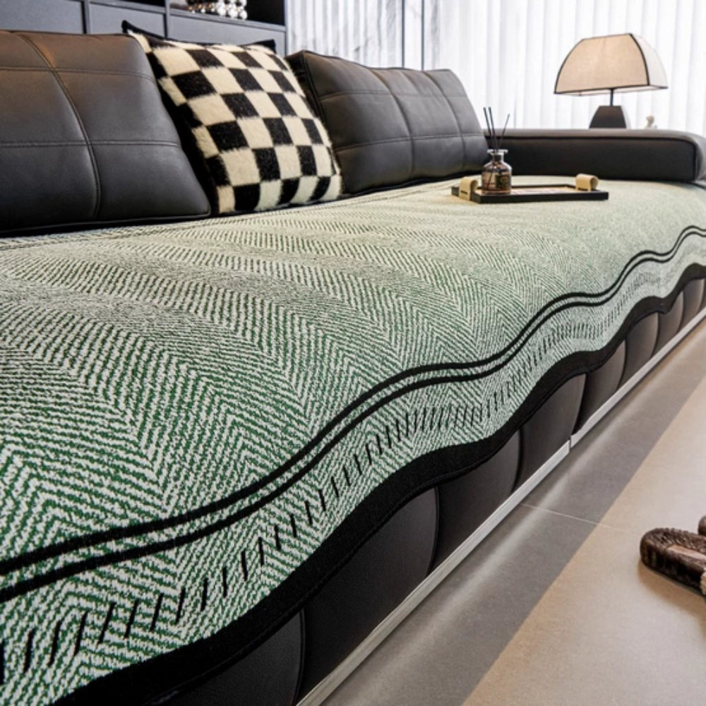 Elegant Herringbone Sofa Protector with Non-Slip Backing