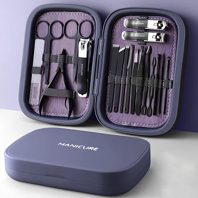 18-Piece Stainless Steel Nail Care Set for Manicure and Pedicure in Travel Case