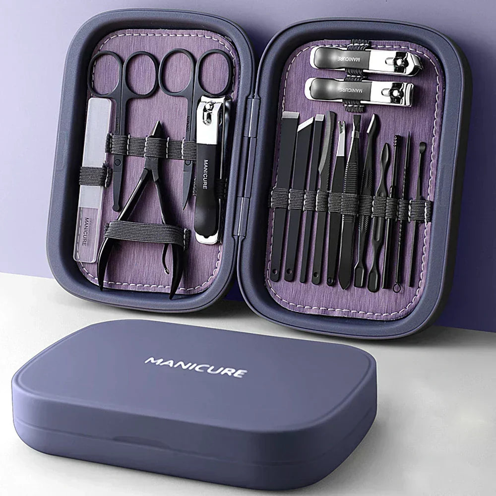 18-Piece Stainless Steel Nail Care Set for Manicure and Pedicure in Travel Case