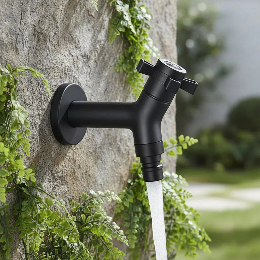 Wall-Mounted Faucet in Stainless Steel for Kitchen and Garden Use