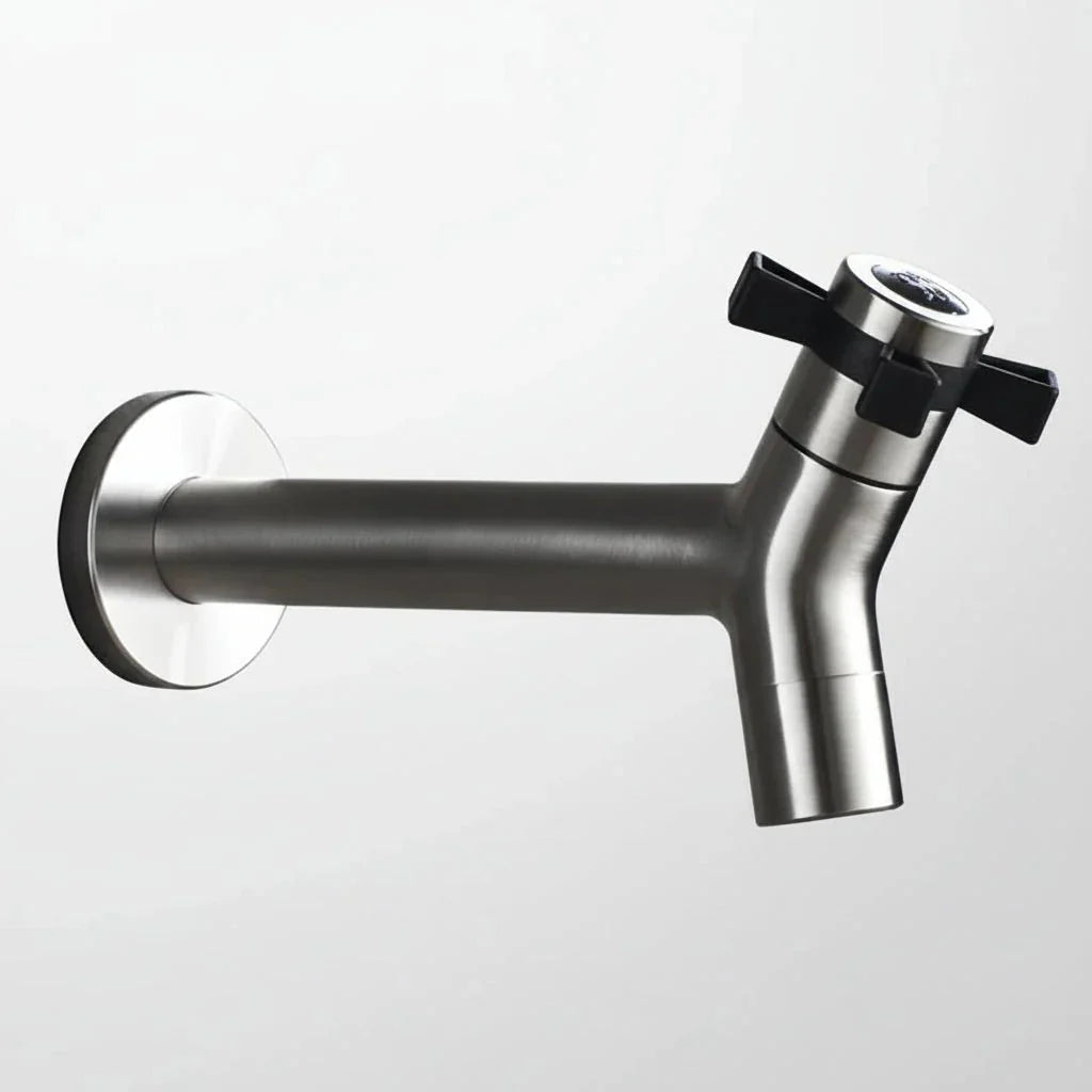 Wall-Mounted Faucet in Stainless Steel for Kitchen and Garden Use