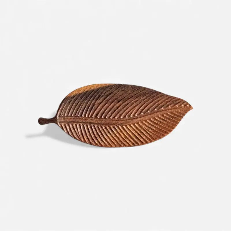 Decorative Tray with Handle – Wooden Leaf Design Serving Platter