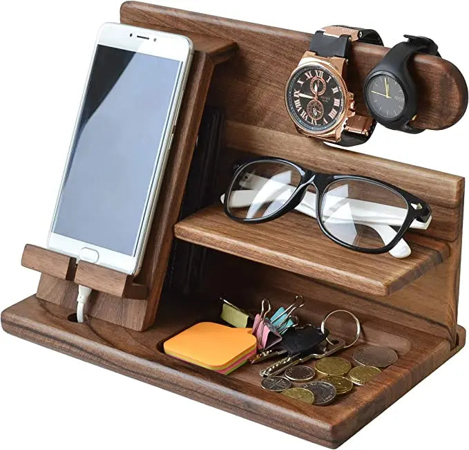 Desk Organizer in Wood – Holder for Phone, Glasses & Watch