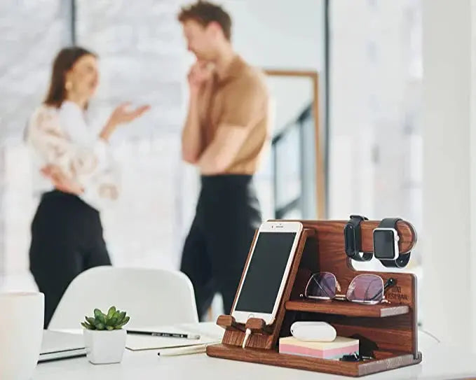Desk Organizer in Wood – Holder for Phone, Glasses & Watch