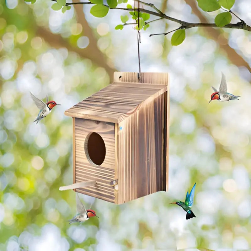 Natural Wooden Birdhouse in Box Design – Home and Garden Decor