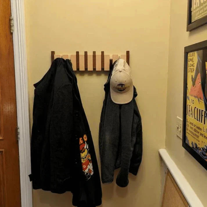Piano-Style Wooden Coat Rack for Wall – 5 to 8 Hook Capacity