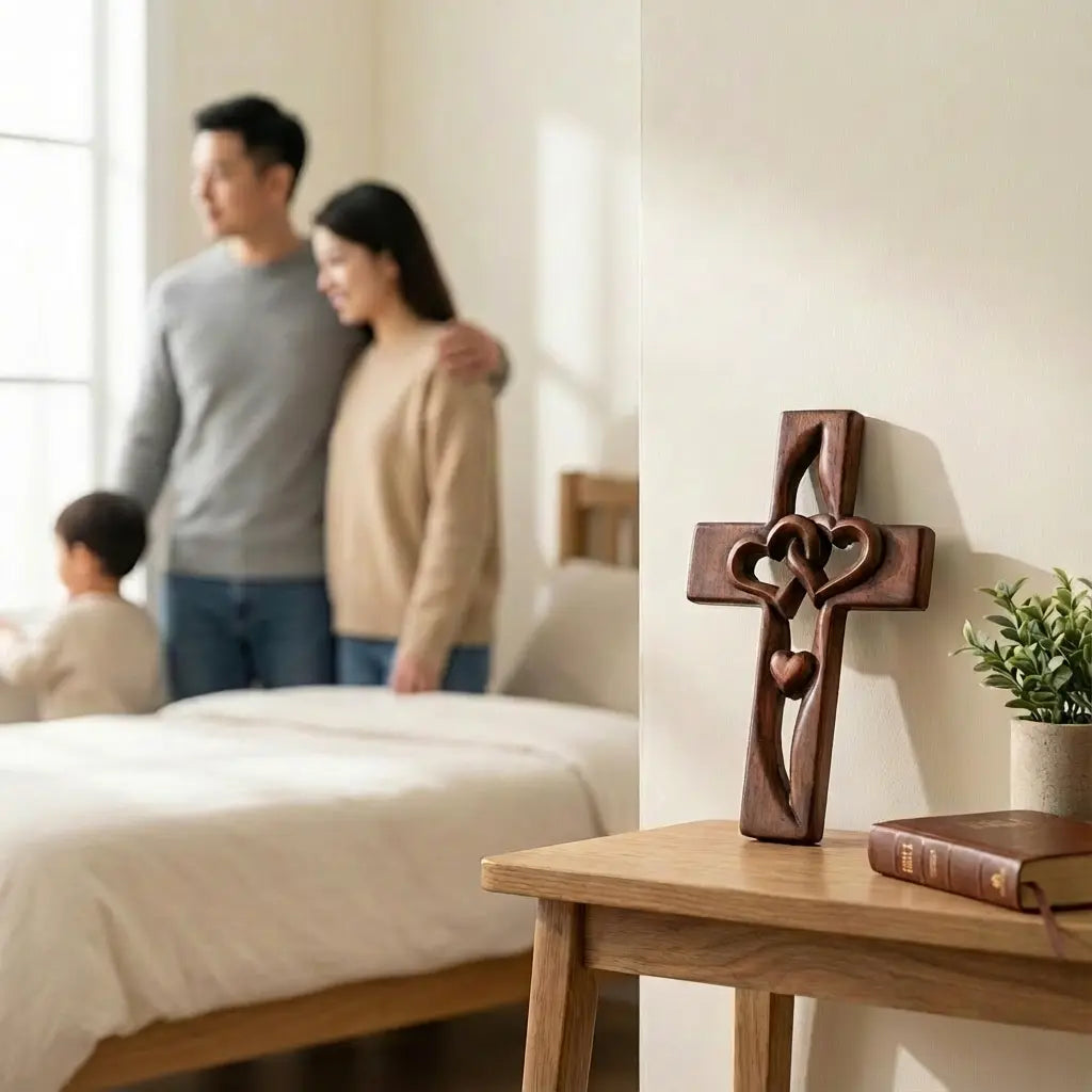 Hand-Carved Heart-Cross Wall Art - Easy to Hang Decor