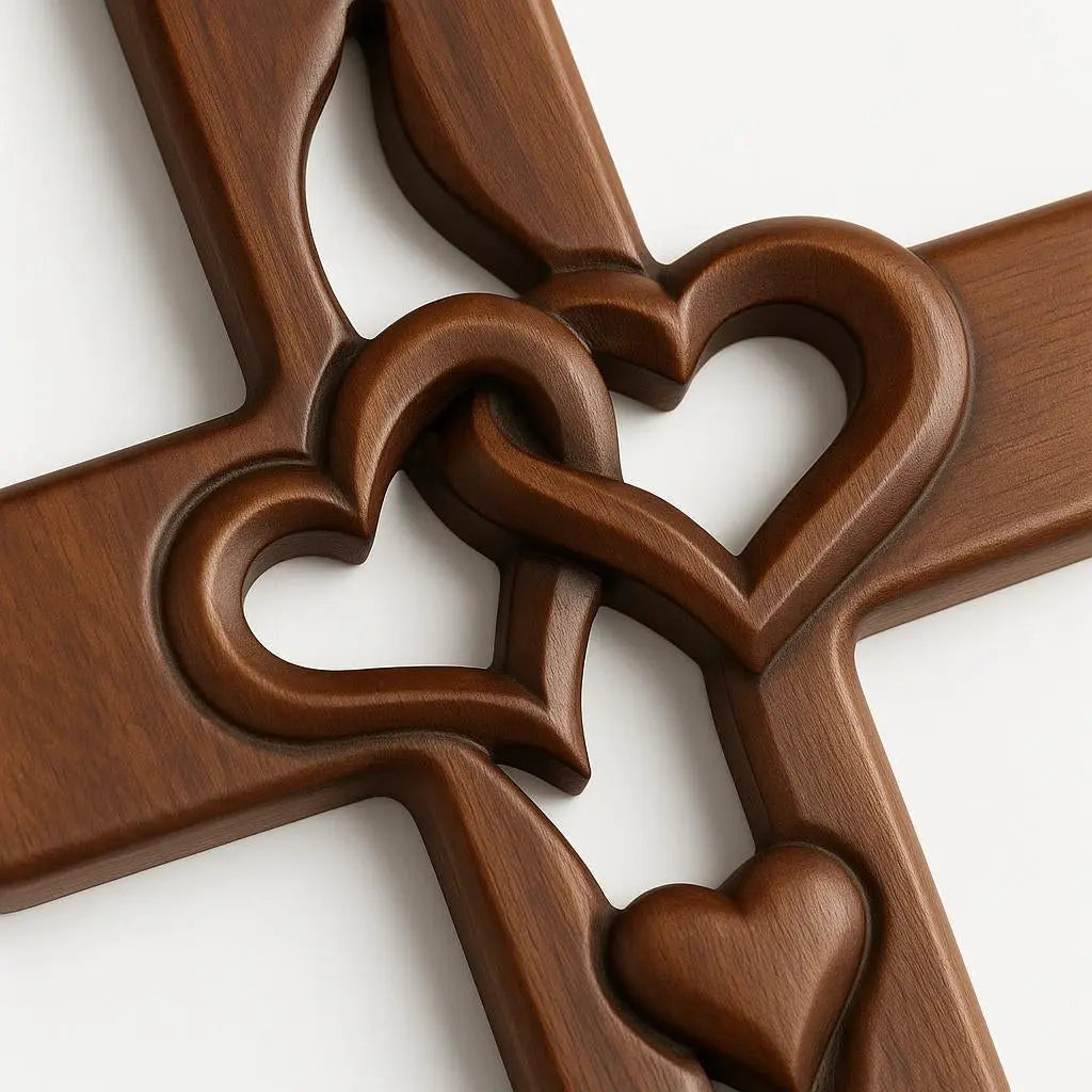 Hand-Carved Heart-Cross Wall Art - Easy to Hang Decor