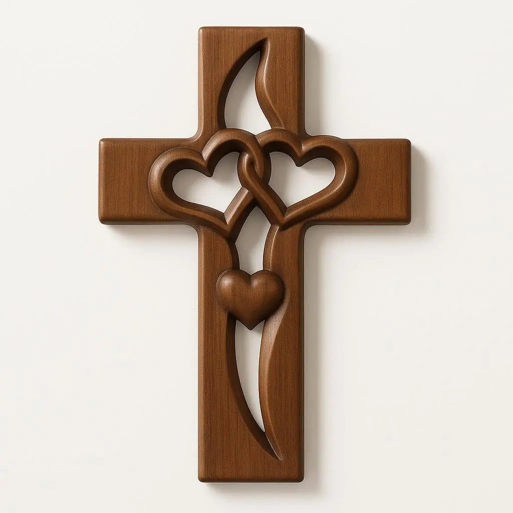 Hand-Carved Heart-Cross Wall Art - Easy to Hang Decor