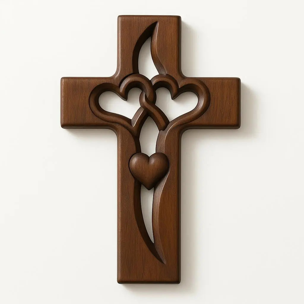 Hand-Carved Heart-Cross Wall Art - Easy to Hang Decor