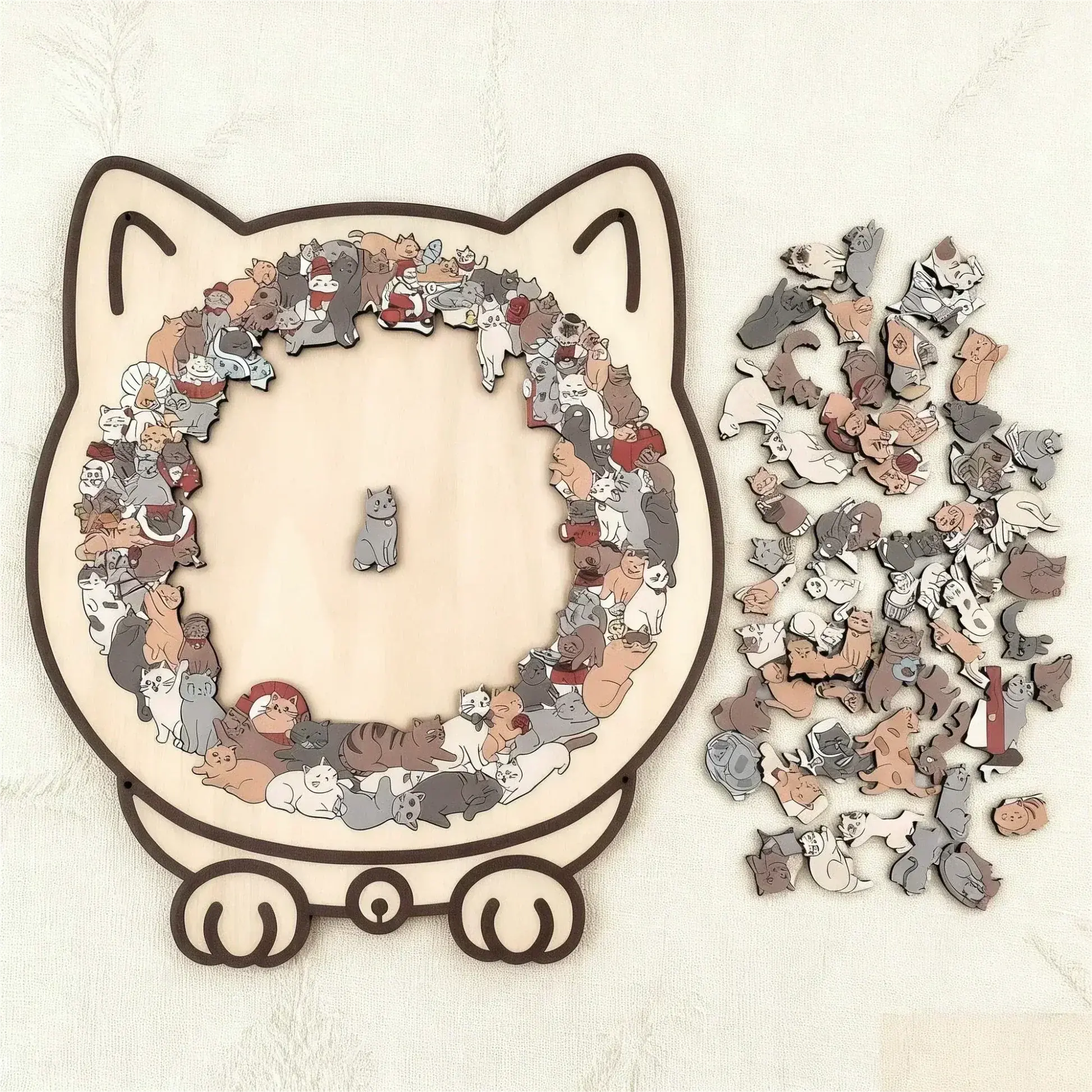 Wooden Cat Puzzle – Decorative Fun for Adults and Kids