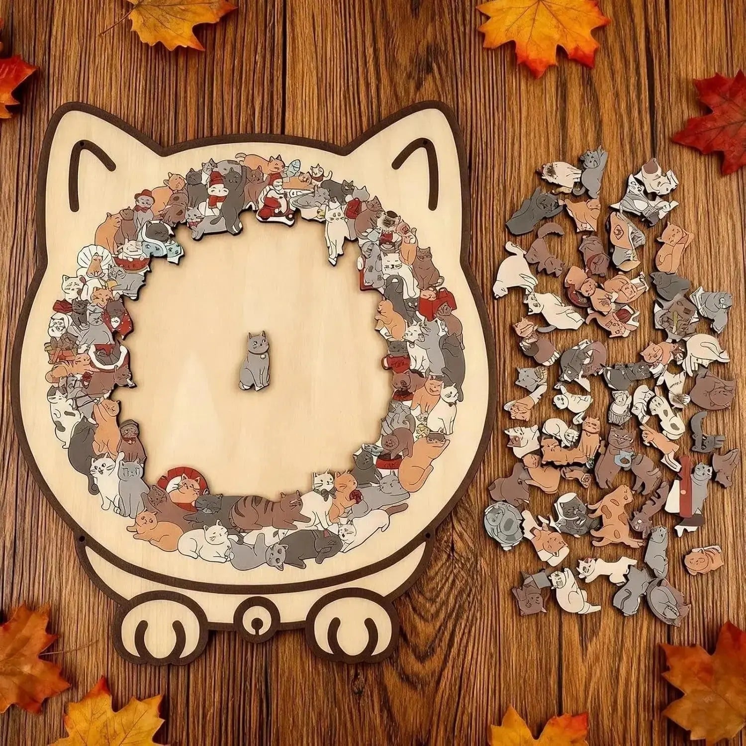 Cat-Shaped Wooden Jigsaw Puzzle – 135 Piece Set
