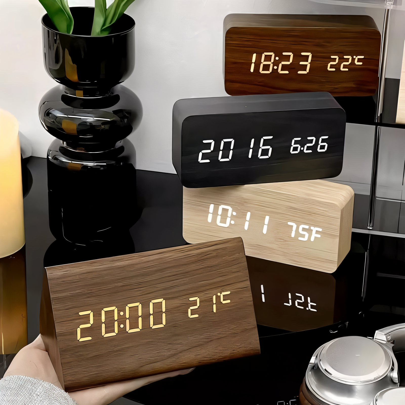 Stylish Wooden LED Alarm Clock - Versatile Smart Timekeeper