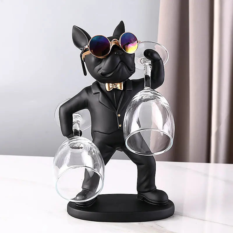 Handcrafted Dog Figurine Wine Glass Holder – Decorative Table Accent