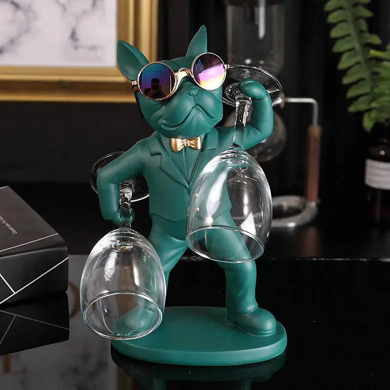 Handcrafted Dog Figurine Wine Glass Holder – Decorative Table Accent