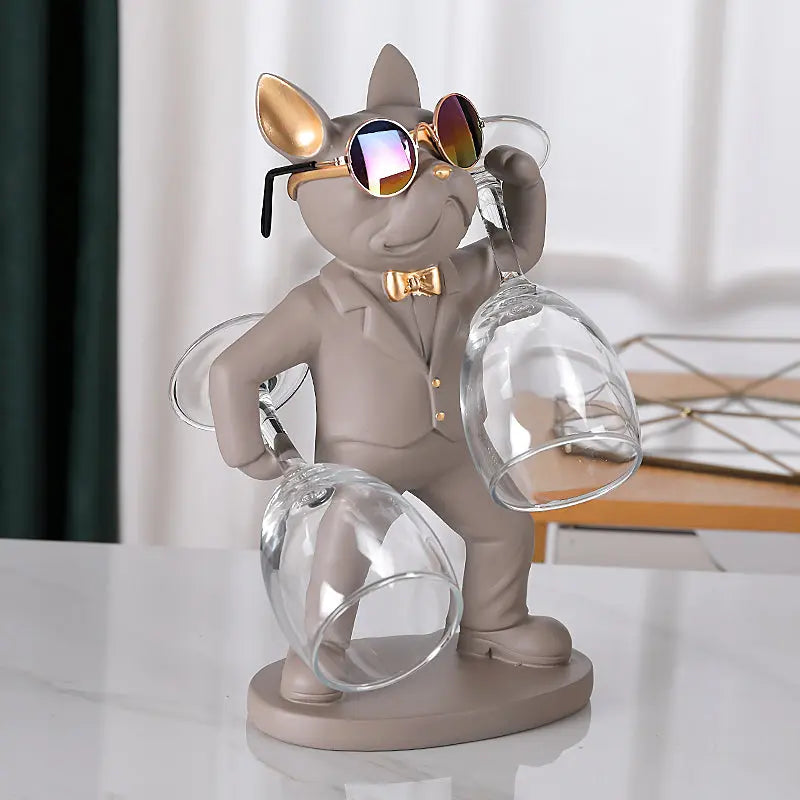 Handcrafted Dog Figurine Wine Glass Holder – Decorative Table Accent