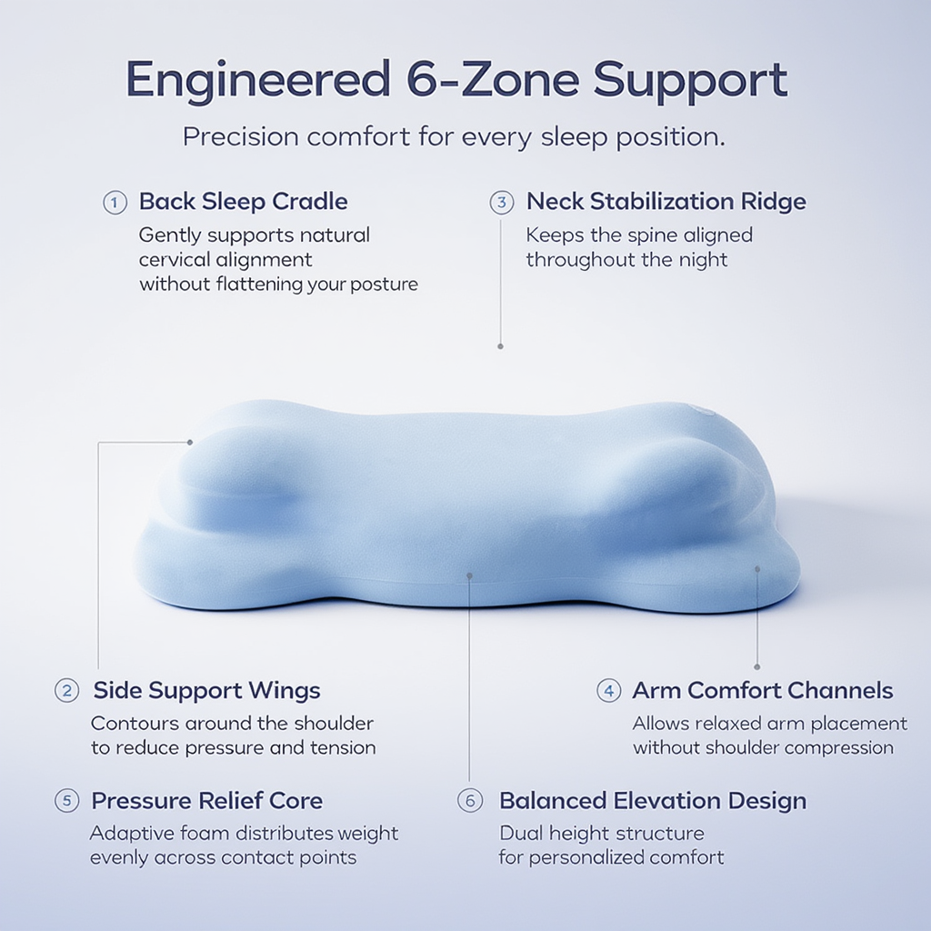 Ergonomic Cervical Pillow with Memory Foam for Neck and Back Support – 6 Zones