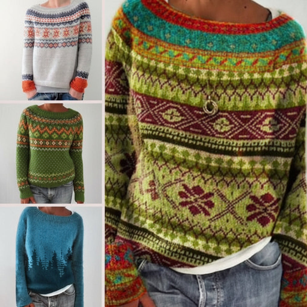Cozy Knit Pullover Sweater with Vintage Design in Soft Cotton Blend