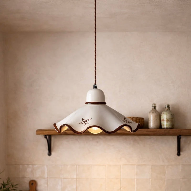 Adjustable Cord Pendant Light in Pleated Matte Ceramic Design