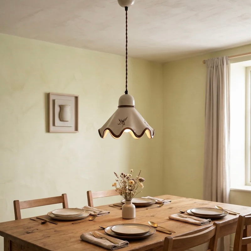 Adjustable Cord Pendant Light in Pleated Matte Ceramic Design