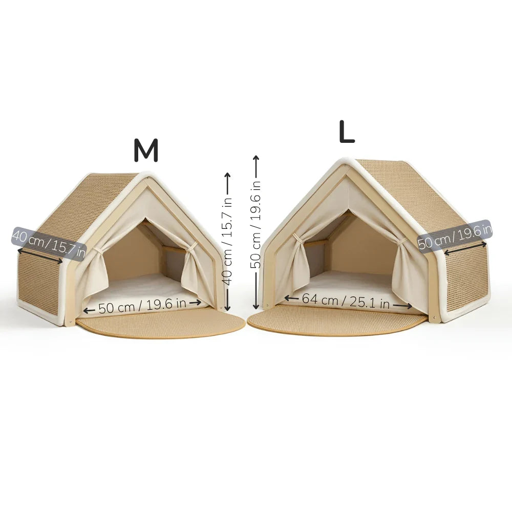 Enclosed Cat Shelter Bed with Scratching Post and Tent Design