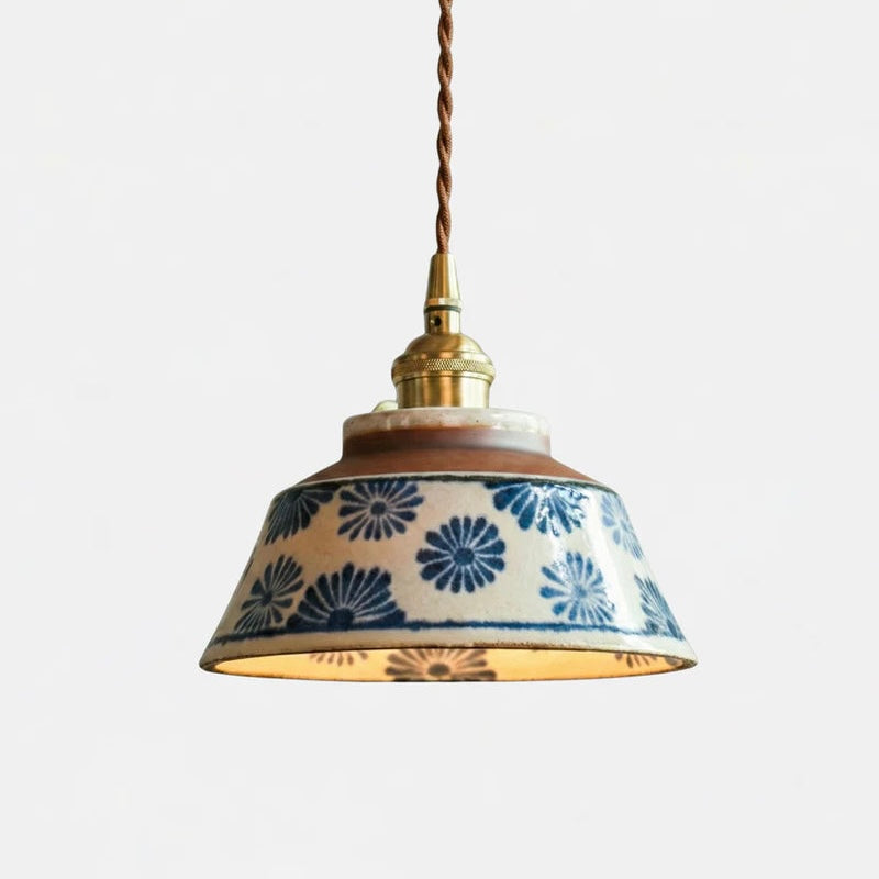 Hand Painted Ceramic Pendant Light with Warm LED Illumination