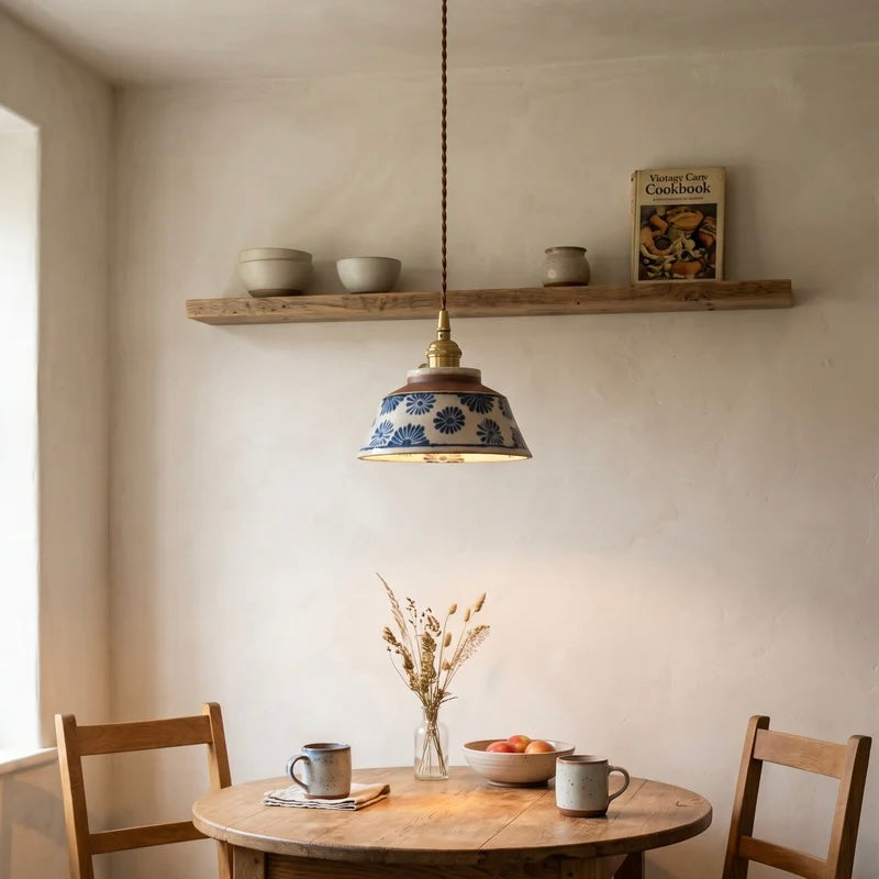Hand Painted Ceramic Pendant Light with Warm LED Illumination