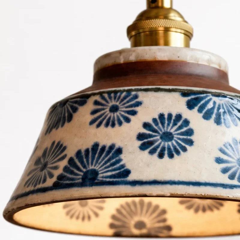 Hand Painted Ceramic Pendant Light with Warm LED Illumination