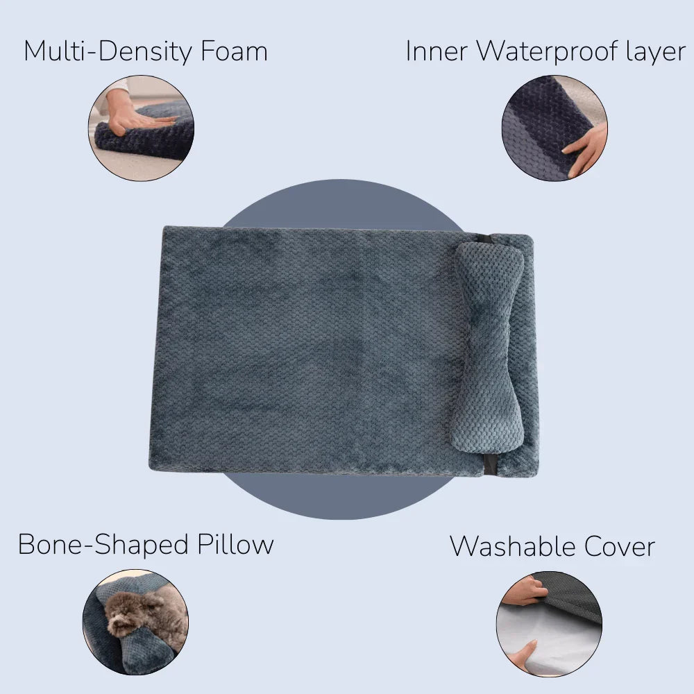 Washable Fleece Dog Bed with Pillow and Supportive Design
