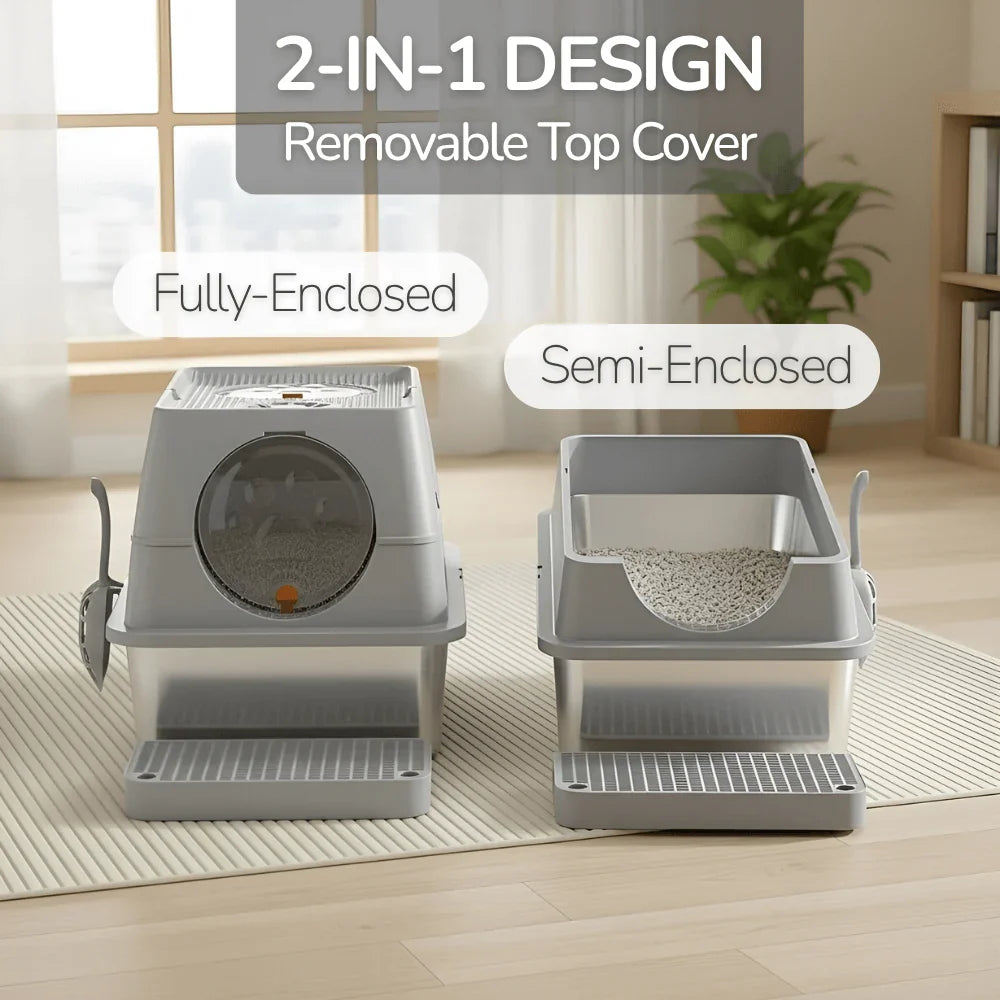 Flip-Top Stainless Steel Cat Litter Box