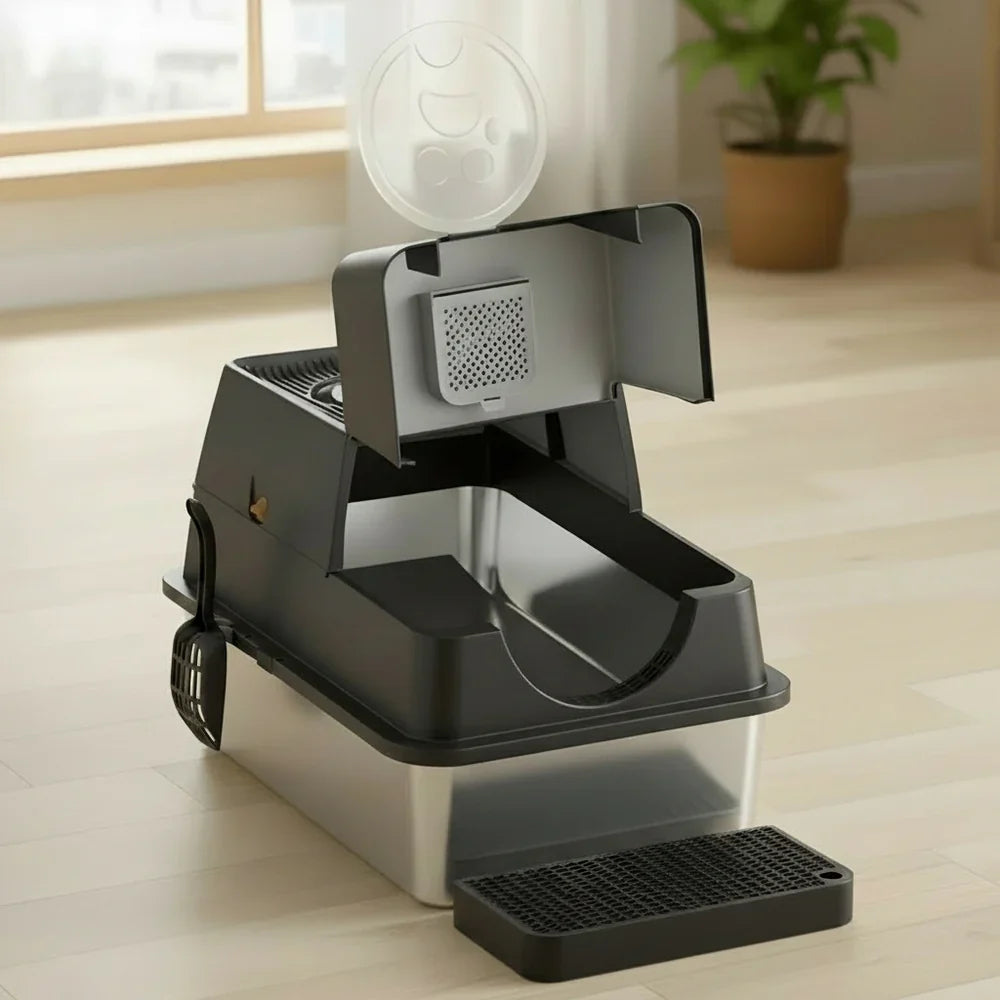 Flip-Top Stainless Steel Cat Litter Box
