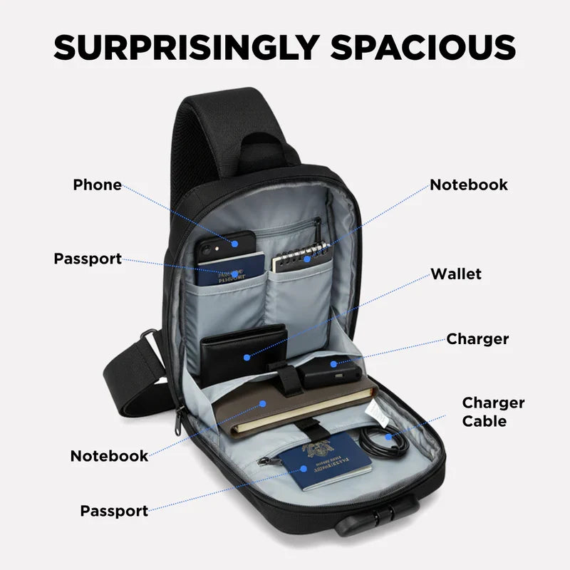 Travel Crossbody Bag featuring USB Charging and Zip Compartments
