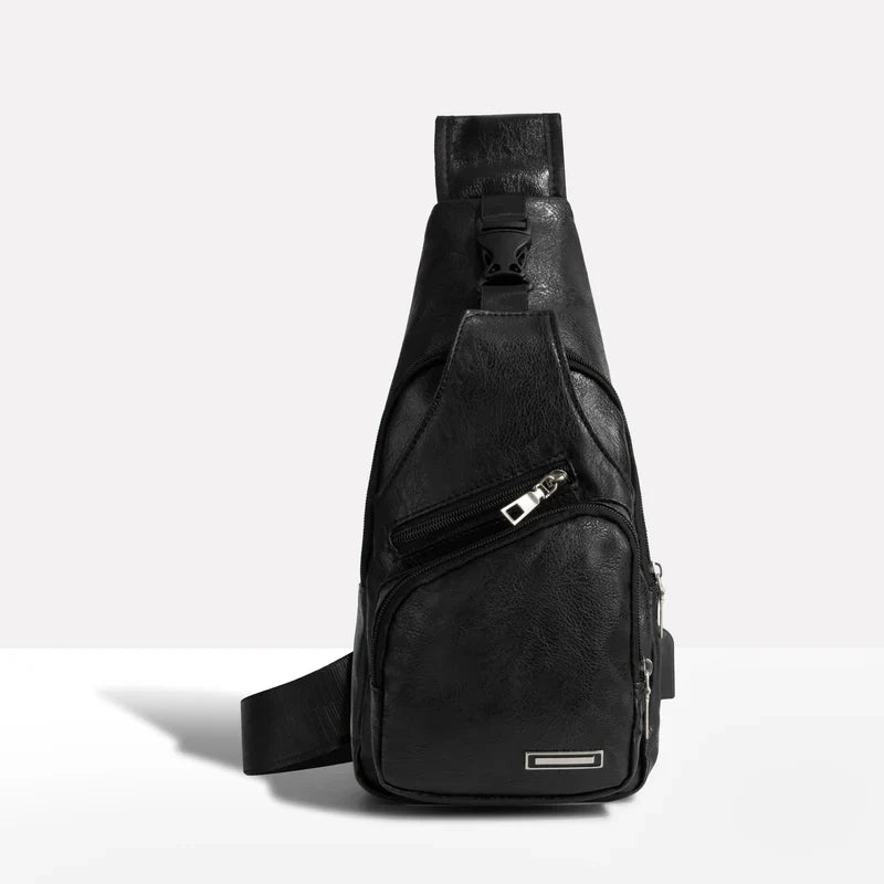 Crossbody Leather Bag Featuring Anti-Theft Design and USB Port