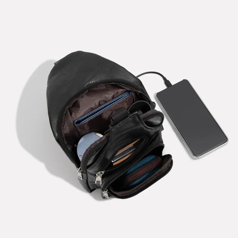 Crossbody Leather Bag Featuring Anti-Theft Design and USB Port