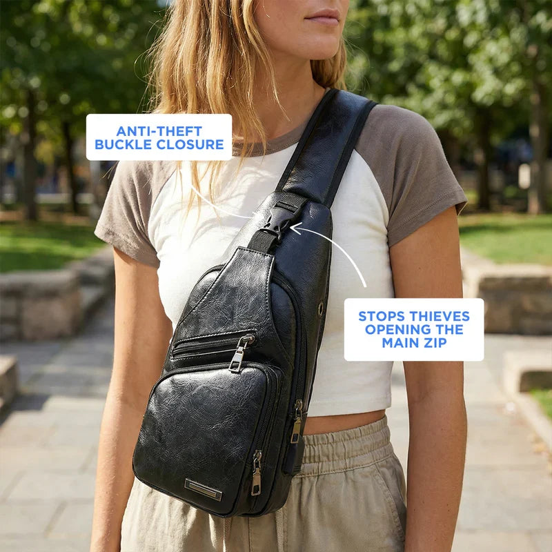 Crossbody Leather Bag Featuring Anti-Theft Design and USB Port