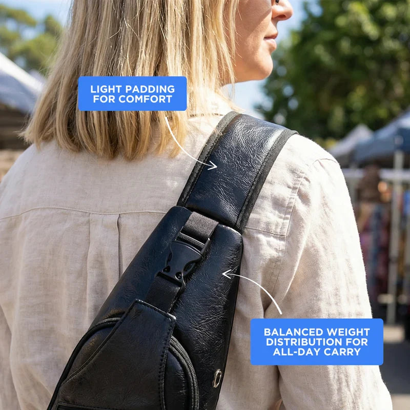 Crossbody Leather Bag Featuring Anti-Theft Design and USB Port