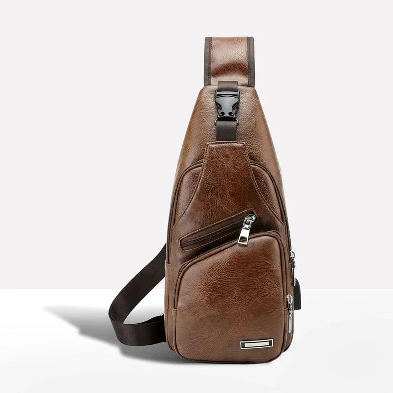 Crossbody Leather Bag Featuring Anti-Theft Design and USB Port