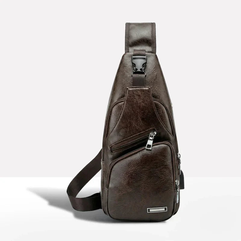 Crossbody Leather Bag Featuring Anti-Theft Design and USB Port
