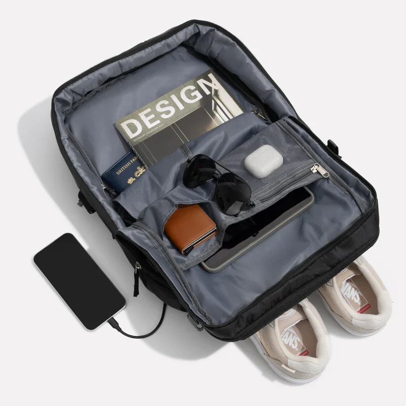 Flat Lay Design Expandable Travel Backpack for Carry-On Use