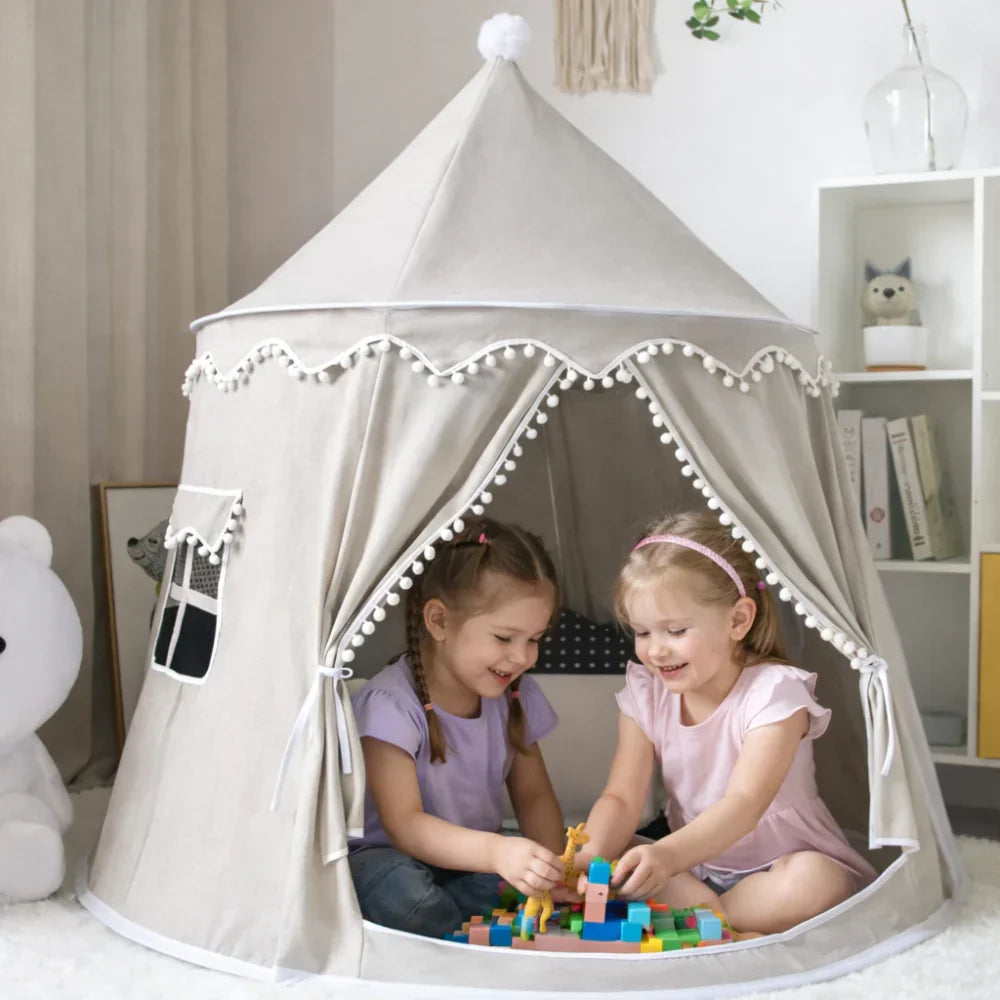 Children's Canvas Teepee Tent with Wooden Frame and Cotton Material