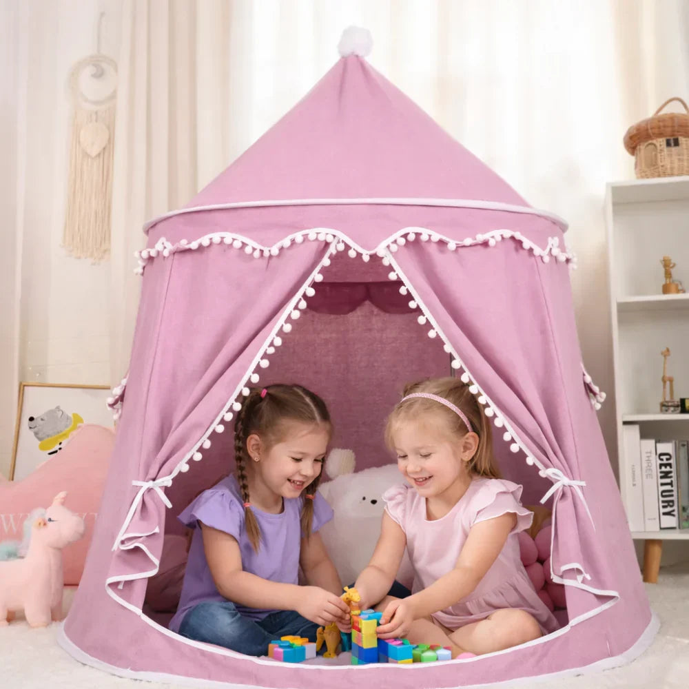 Children's Canvas Teepee Tent with Wooden Frame and Cotton Material