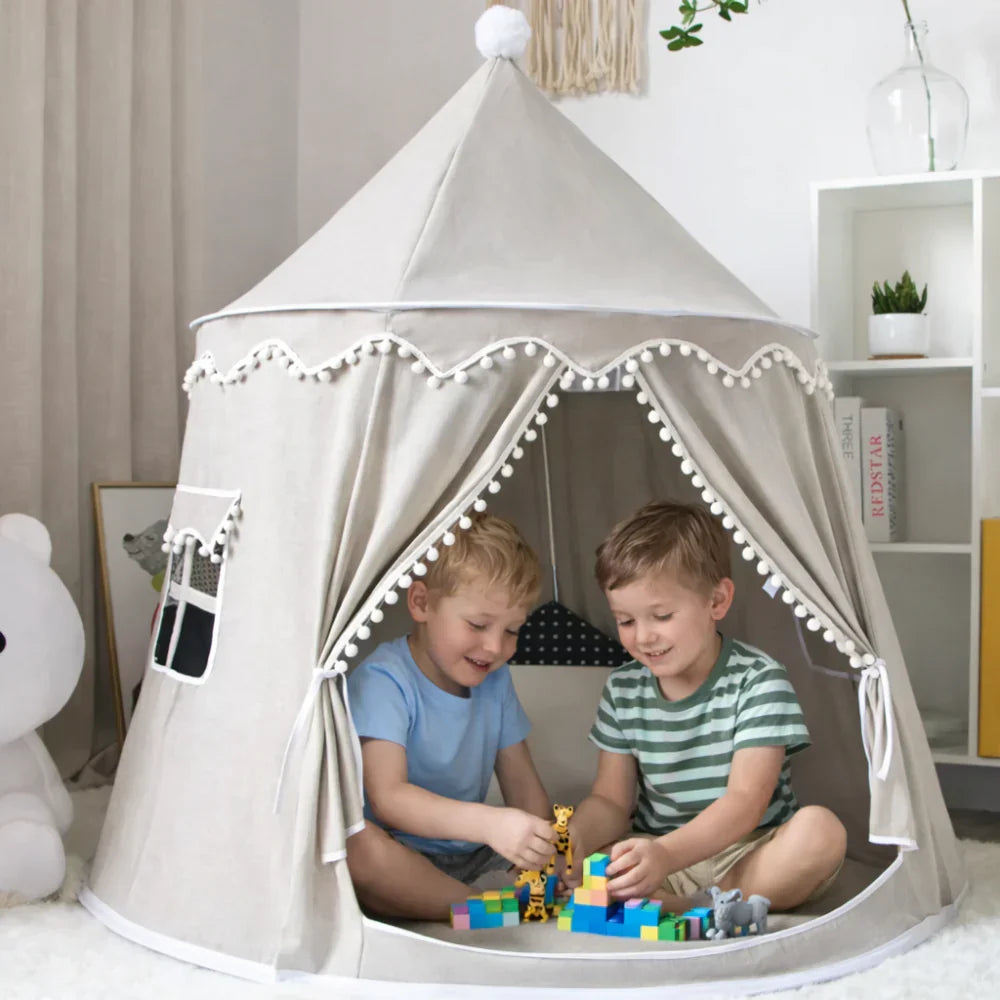 Children's Canvas Teepee Tent with Wooden Frame and Cotton Material
