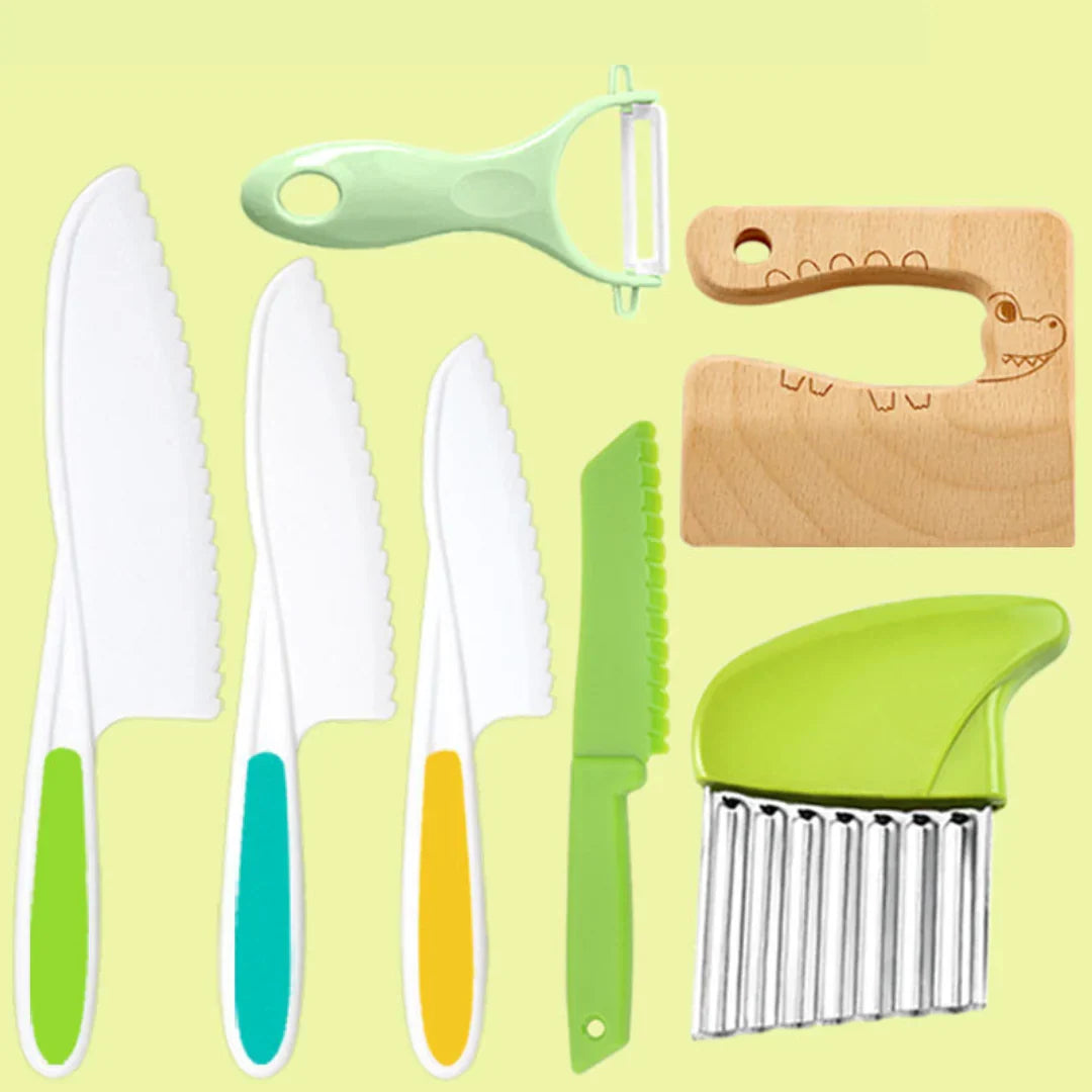 Children's Cooking Utensil Set with Plastic Cutters, Bowls, and Measuring Spoons