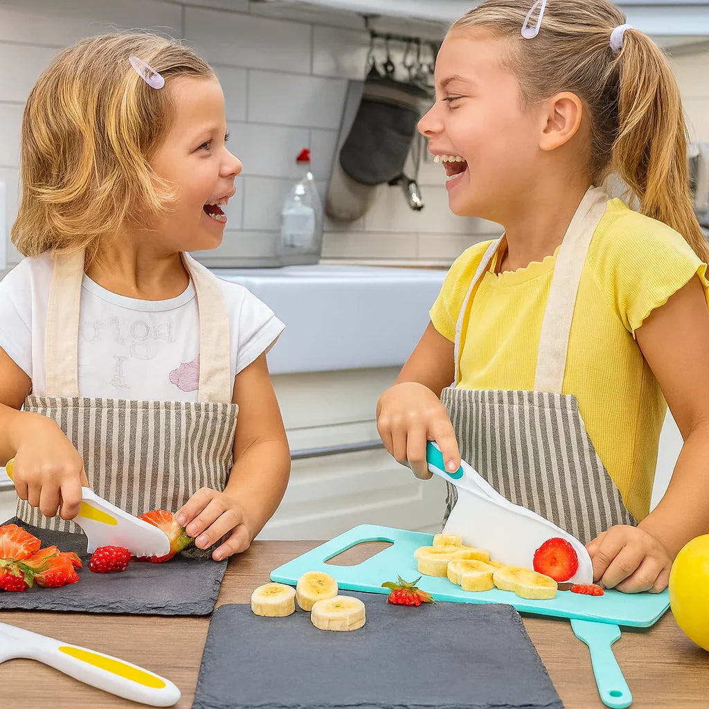 Children's Cooking Utensil Set with Plastic Cutters, Bowls, and Measuring Spoons