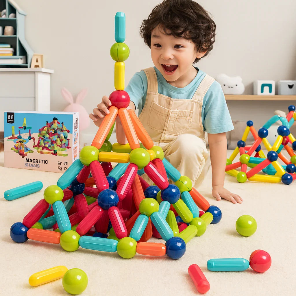 Kids' Construction Set with Magnetic Rods and Balls