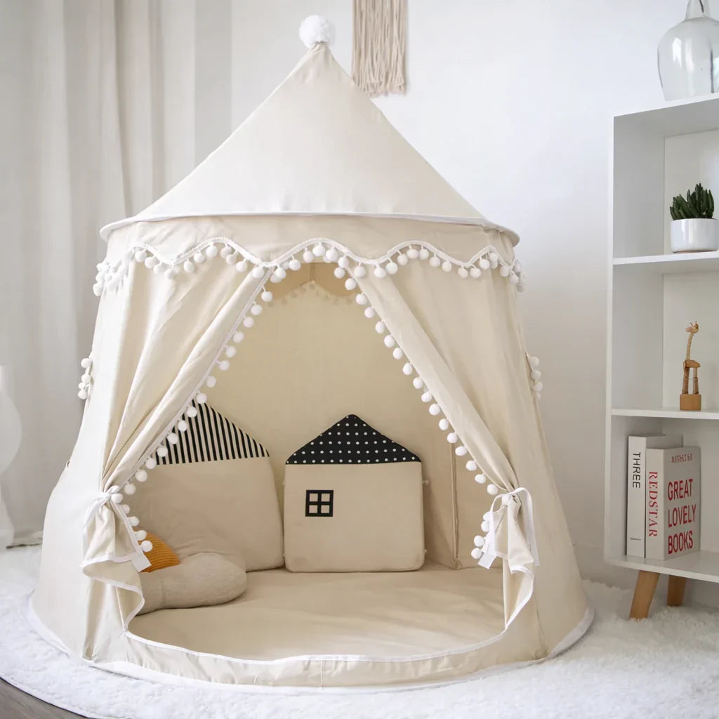 Children's Canvas Teepee Tent with Wooden Frame and Cotton Material