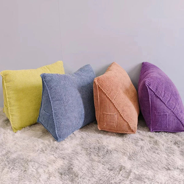 Triangle Shaped Back Support Cushion with Corduroy Fabric Cover
